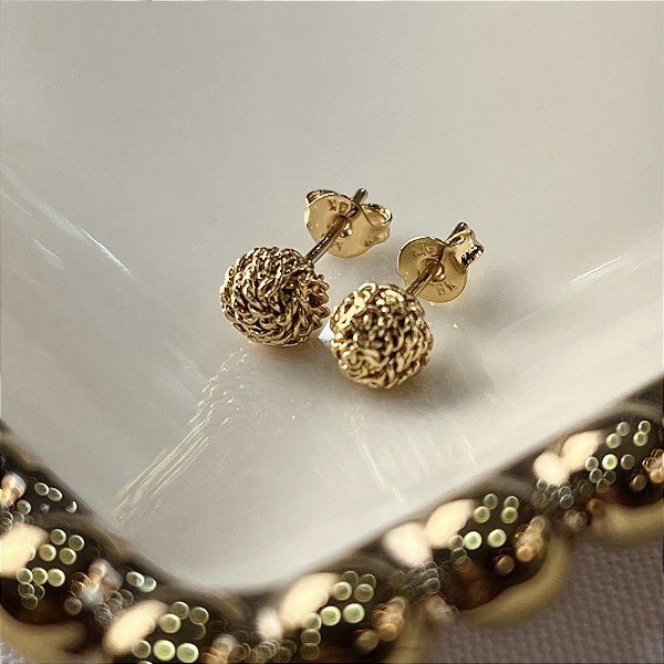 Brincos Bola Detalhada Semijoias 18k - 6mm - MB1118