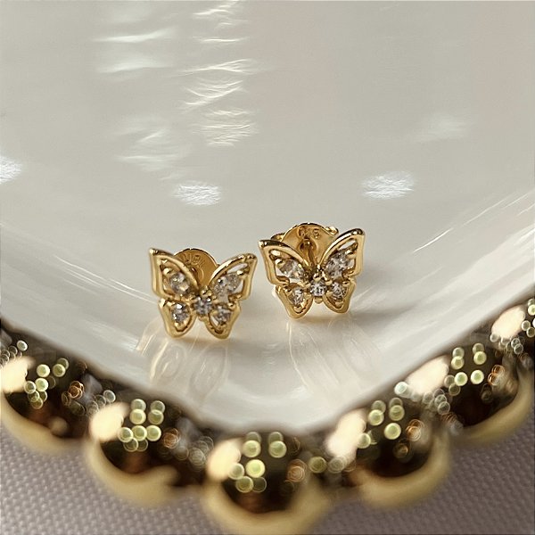 Brincos Borboleta com Zircônia Semijoias 18k - MB1194