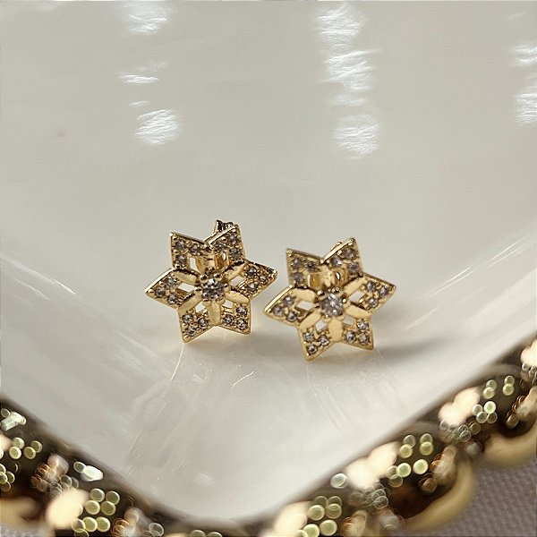 Brincos Estrela Cravejadas com Zircônia Semijoias 18k - MB1180