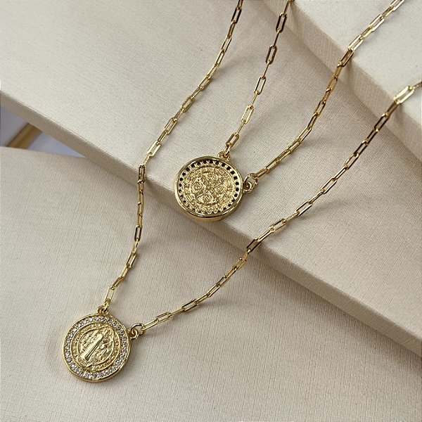 Escapulário São Bento com Zircônias Semijoia 18k - MC1035