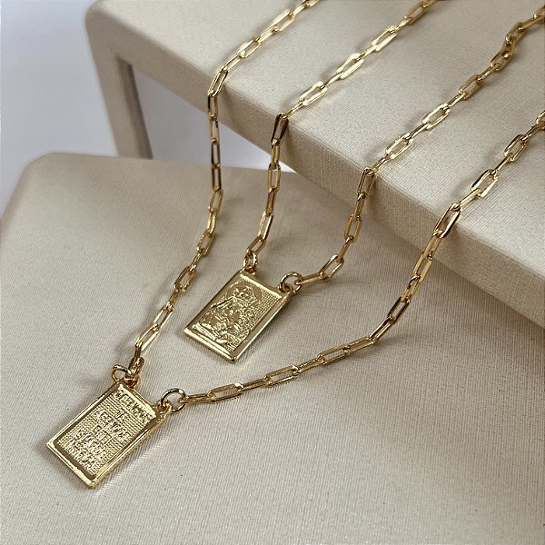 Escapulário N.Sra do Carmo e Sagrado Coração Semijoia 18k - 60cm - MC1070