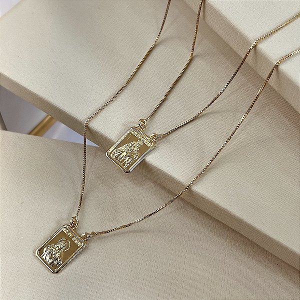 Escapulário N.Sra do Carmo com Sagrado Coração Semijoia 18k - MC1033