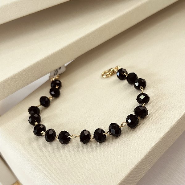 Pulseira com Pedras Pretas Semijoias 18k - 18cm - MP704