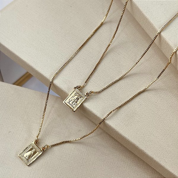 Escapulário N.Sra do Carmo e Sagrado Coração Semijoia 18k - MC1039