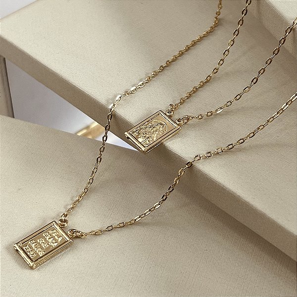 Escapulário N.Sra do Carmo e Sagrado Coração Semijoia 18k - MC998