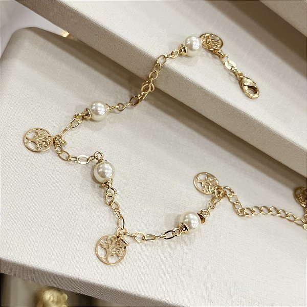 Pulseira Árvore com Pérola Semijoias 18k - 18cm+4cm extensor - MP729