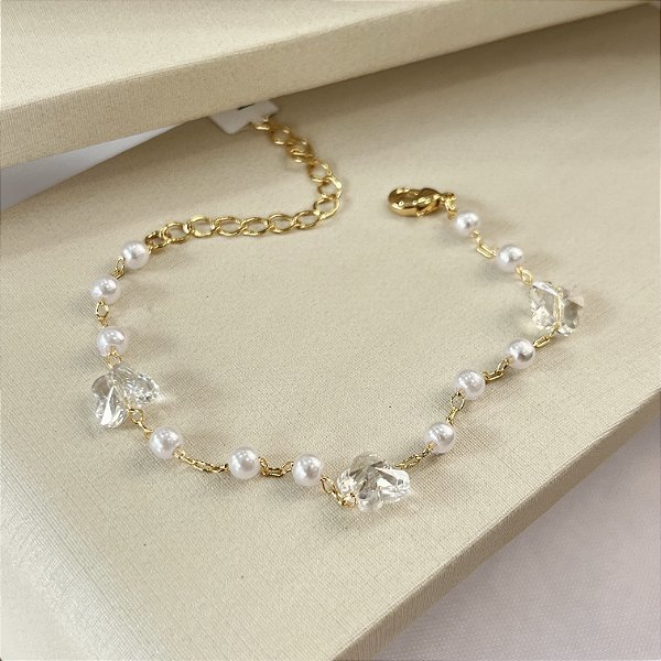 Pulseira Borboleta com Pérolas Semijoias 18k - 18cm - MP625