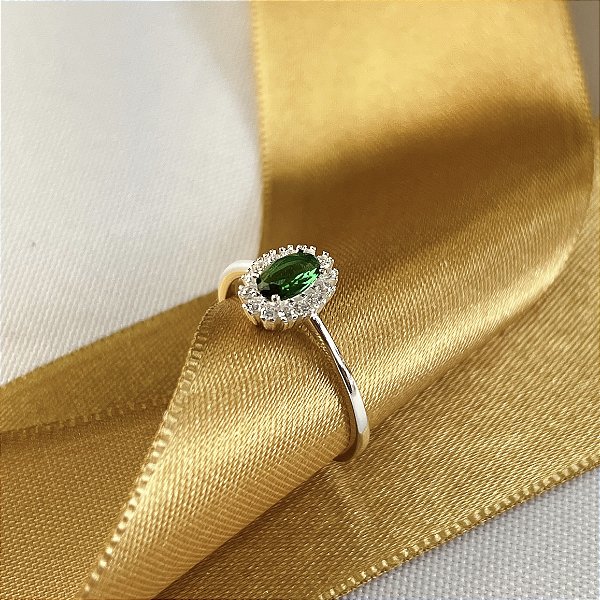 Anel Oval Pedra Verde Prata 925 - APR270