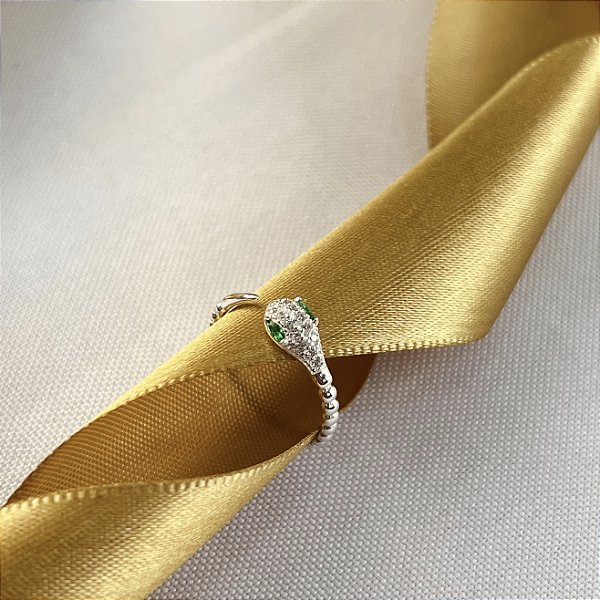 Anel Cobra com Zircônia Verde Prata 925 - APR282