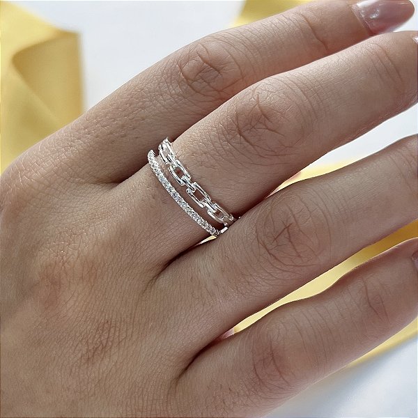 Anel Elos Cadeado Cravejado Prata 925 - APR292