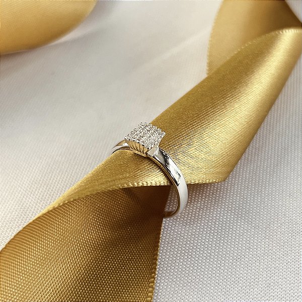 Anel Chuveiro Quadrado Cravejado Prata 925 - APR278