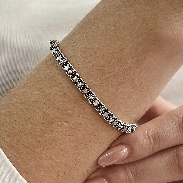 Pulseira de Bali Pikun com Flor e Estrelas Prata 925 - PPR539