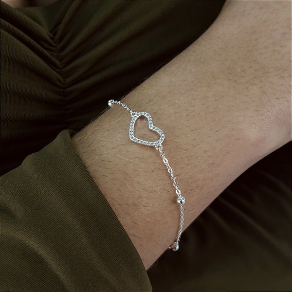 Pulseira Coração com Bolinhas Prata 925 - PPR564