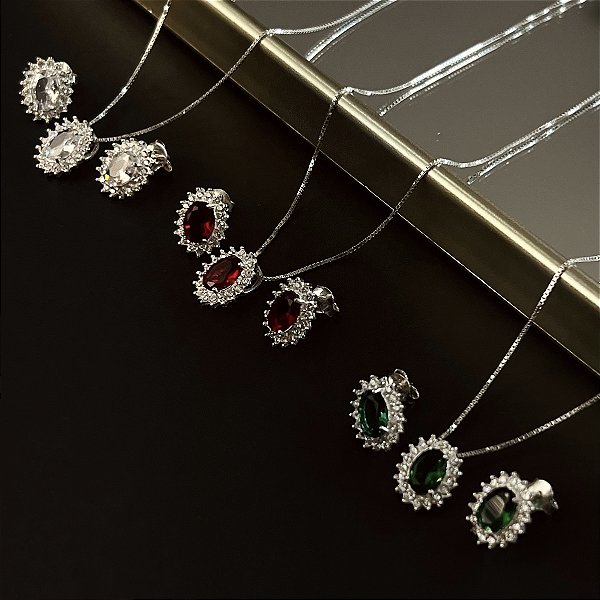 Conjunto Oval com Zircônias Prata 925 - CJPR105