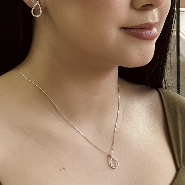 Conjunto Gota Cravejado Prata 925 - CJPR107