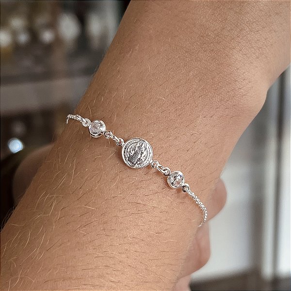 Pulseira São Bento com Zircônias Prata 925 - PPR555