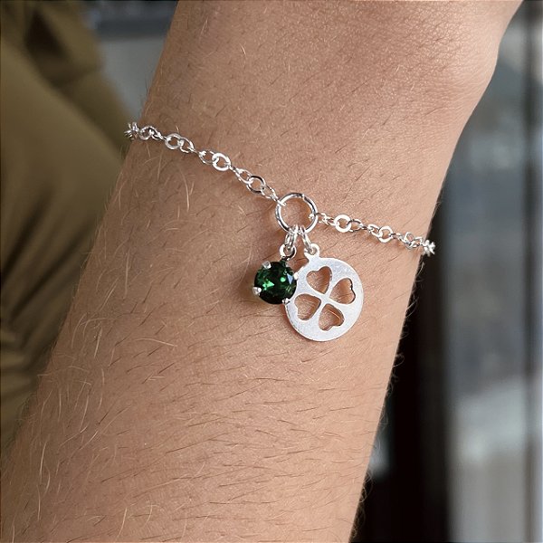 Pulseira Trevo com Zircônia Verde Prata 925 - PPR554