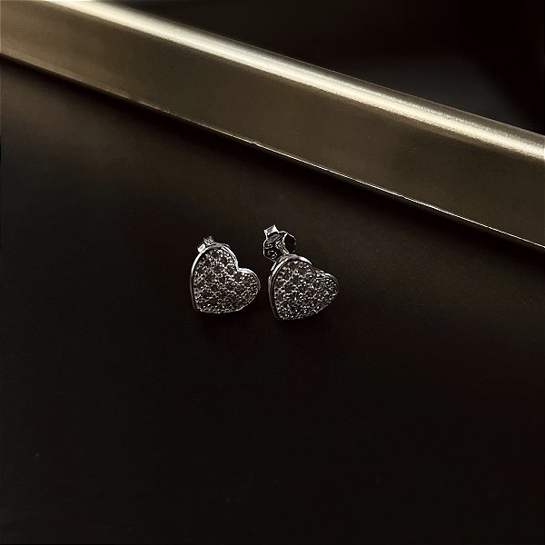 Brincos Coração Cravejado Prata 925 - BPR872