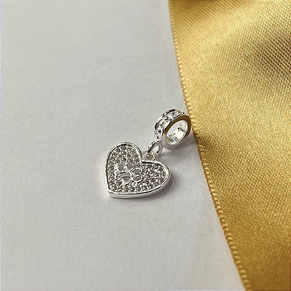Berloque Coração com Patinha Cravejado Prata 925 - PDI159