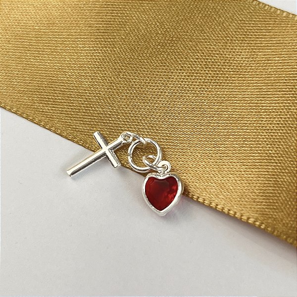 Pingente Cruz com Coração em Zircônia Prata 925 - PIPR433