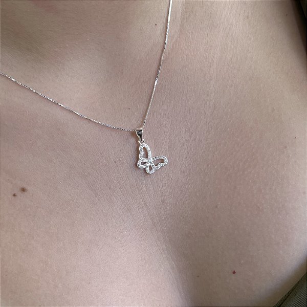 Gargantilha Borboleta Cravejada Prata 925 - CPR824