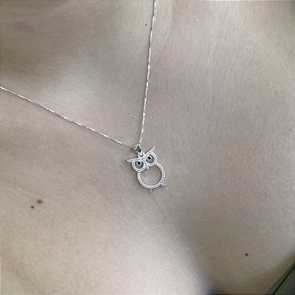 Gargantilha Coruja Cravejada Prata 925 - CPR823