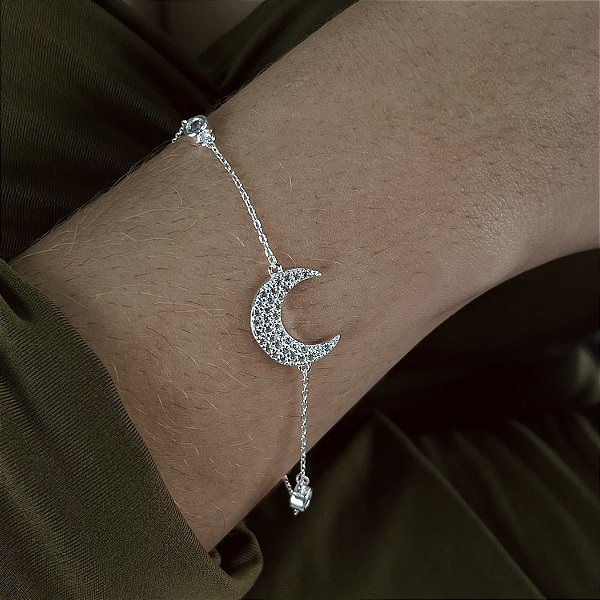 Pulseira Lua Cravejada Prata 925 - PPR568
