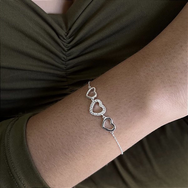 Pulseira Corações Prata 925 - PPR573