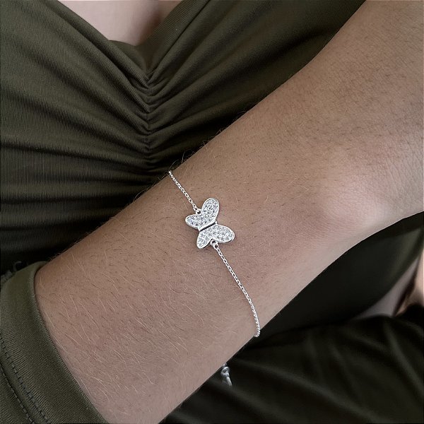 Pulseira Borboleta Detalhada com Zircônias Prata 925 - PPR574