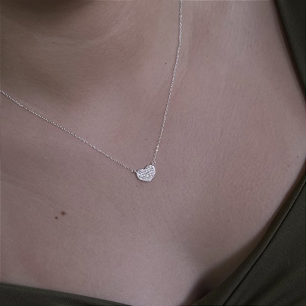 Gargantilha Coração Cravejado Prata 925 - CPR827