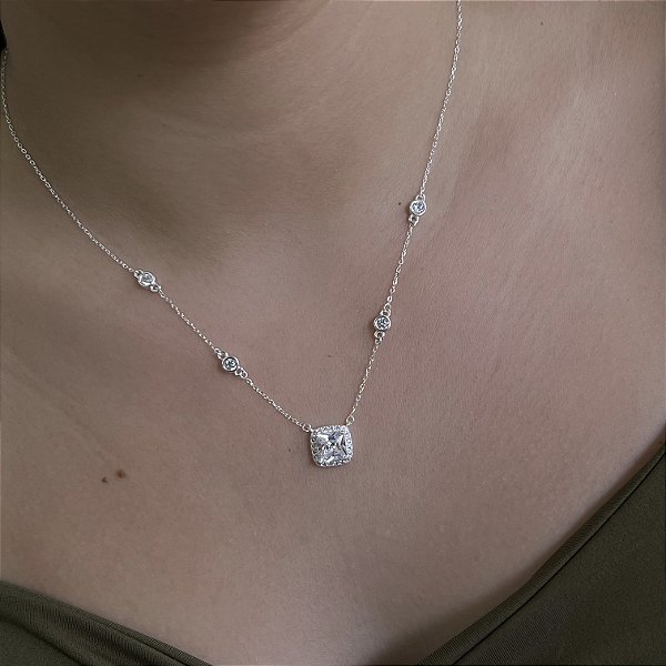 Gargantilha Quadrada com Zircônias Prata 925 - CPR829