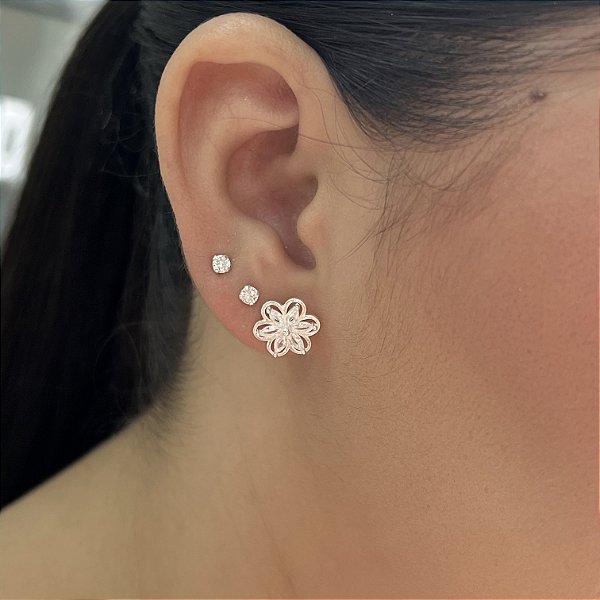 Brincos Flor com Zircônia Prata 925 - BPR875