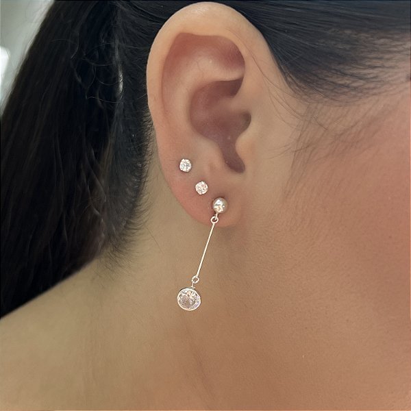 Brincos Pendurados Bola com Zircônia Prata 925 - BPR878