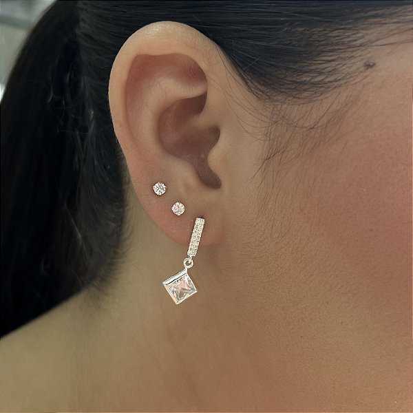 Brincos Quadrado com Zircônias Prata 925 - BPR883