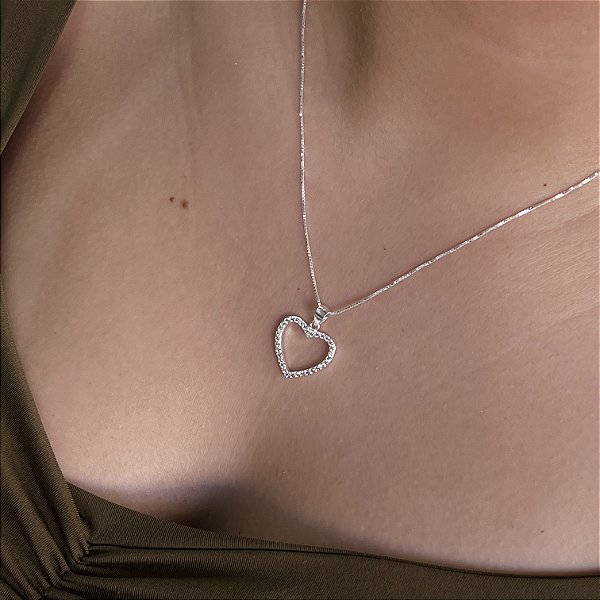 Gargantilha Coração Cravejado Prata 925 - CPR845