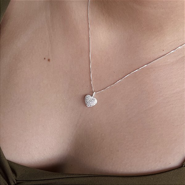 Gargantilha Coração Cravejado Prata 925 - CPR841