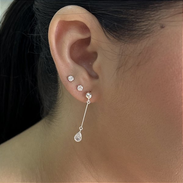 Brincos Pendurado Gota com Zircônia Prata 925 - BPR886