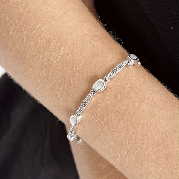 Pulseira com Marcassita/Madrepérola Prata 925 Bali - PPR580