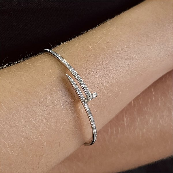 Bracelete Prego Cravejado Prata 925 com Ródio - PPR588