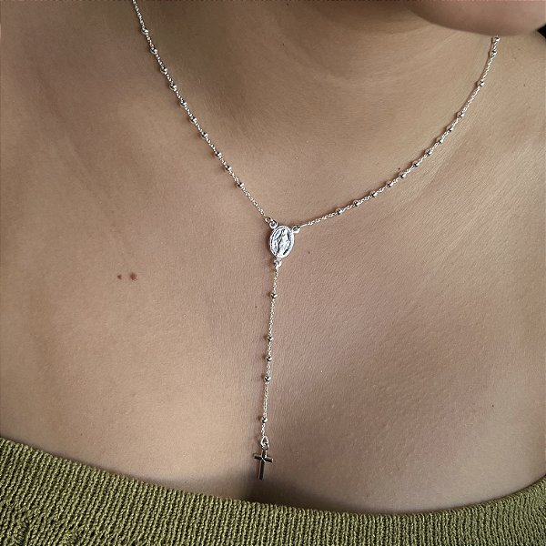 Gargantilha Terço Nossa Senhora das Graças Prata 925 - CPR856