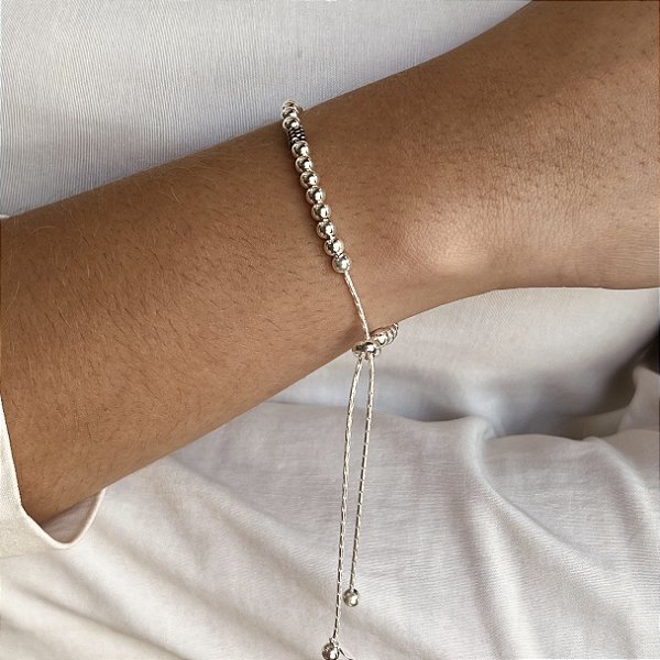 Pulseira Regulável com Bolas Prata 925 - PPR594