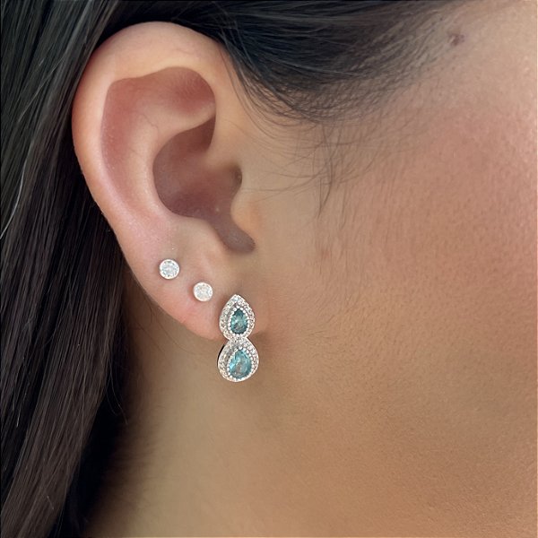 Brincos Gota Dupla com Pedra Prata 925 - BPR892