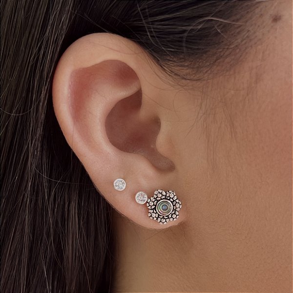 Brincos Flor Bali Prata 925 cor envelhecida - BPR896