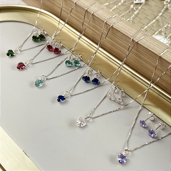 Conjunto Coração com Zircônia Prata 925 - CJPR119
