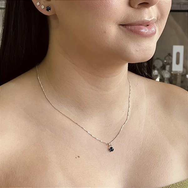 Conjunto Pedra Swaroviski Azul Petróleo Prata 925 - CJPR120