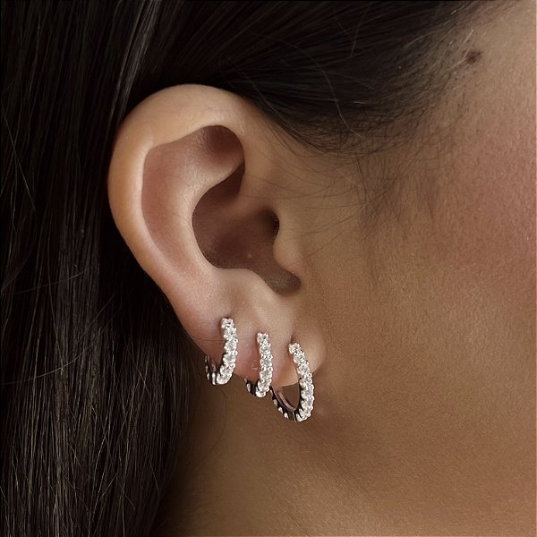 Trio de Argolas Cravejada Prata 925 - 16mm/13mm/11mm - BPR909