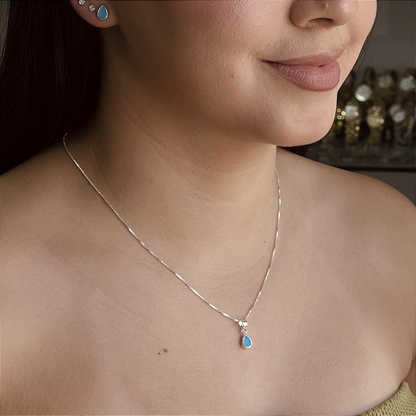 Conjunto Gota Azul Prata 925 - CJPR122