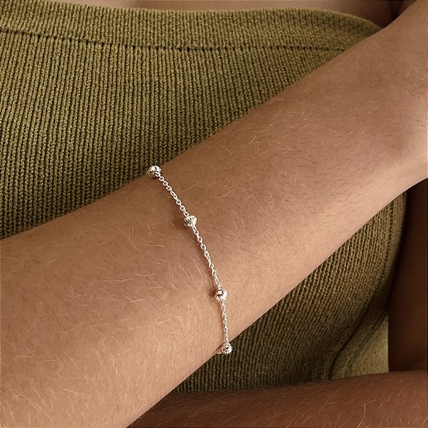 Pulseira com Bolas Detalhada Prata 925 - PPR609