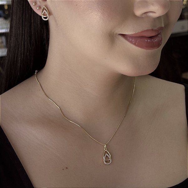 Conjunto Gota com Zircônias Semijoias18k - M6J19