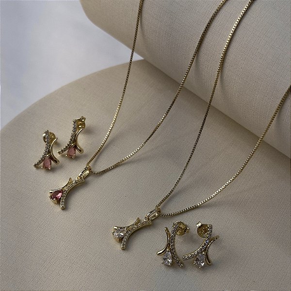 Conjunto Aurora com Zircônias Semijoias 18k - M6J05